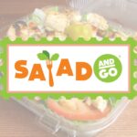 A salad in a to go box with a thoughtful headline about business growth and sustainability.